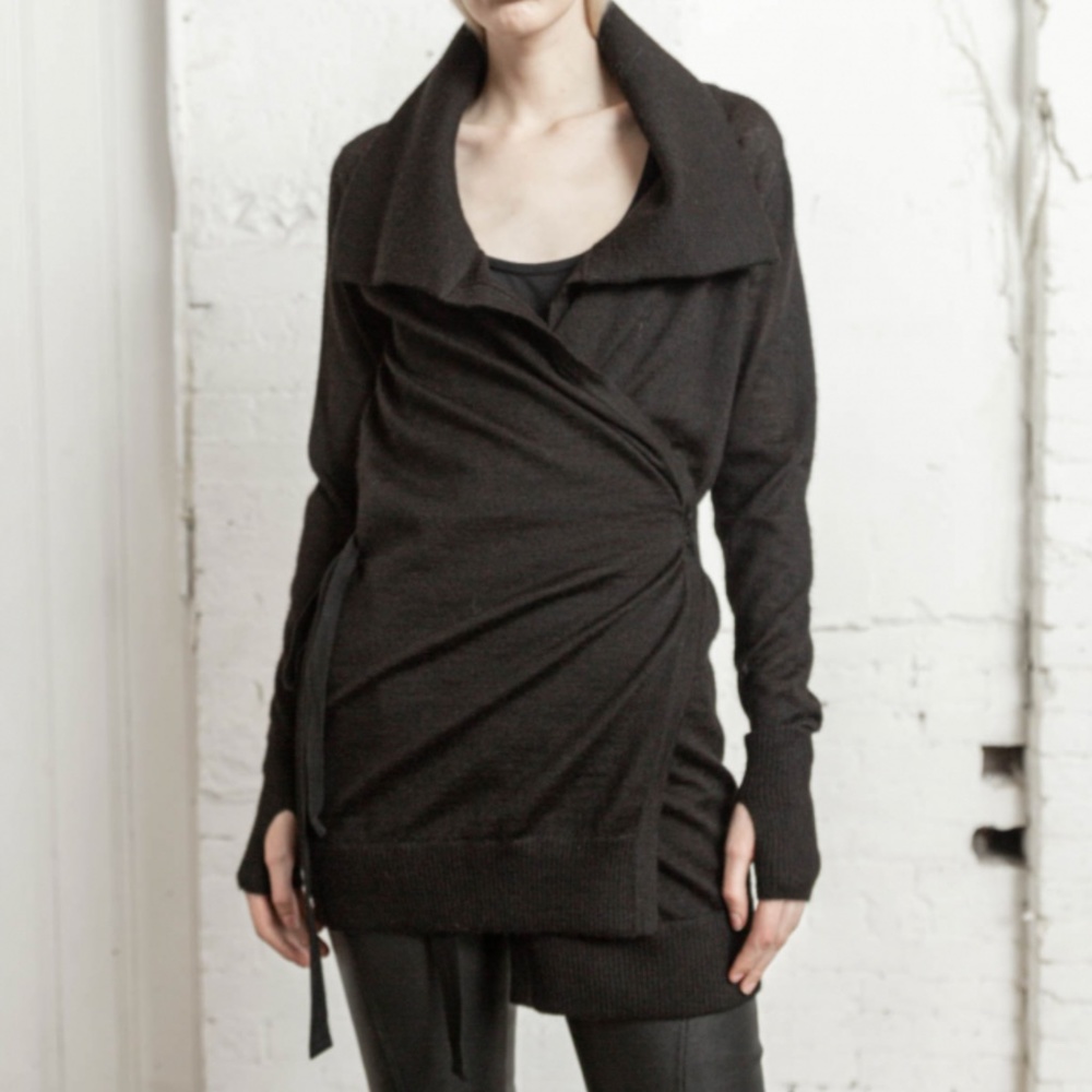 NICHOLAS K UNDYED (Black) ALPACA LUXE WRAP SWEATER (S/M)